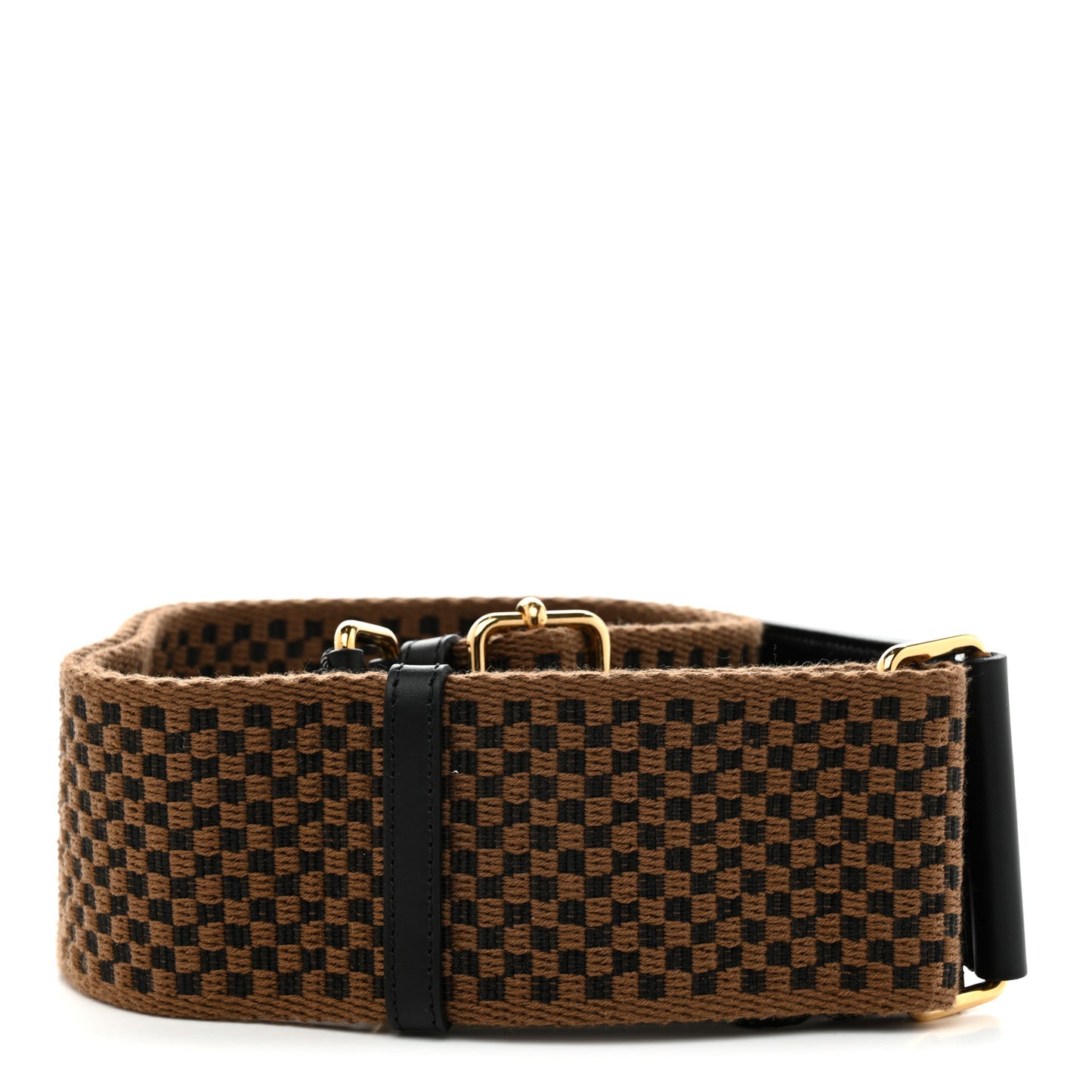 Ribbon Vitello King Logo Embossed Gingham Woven Adjustable Strap You Camel Black