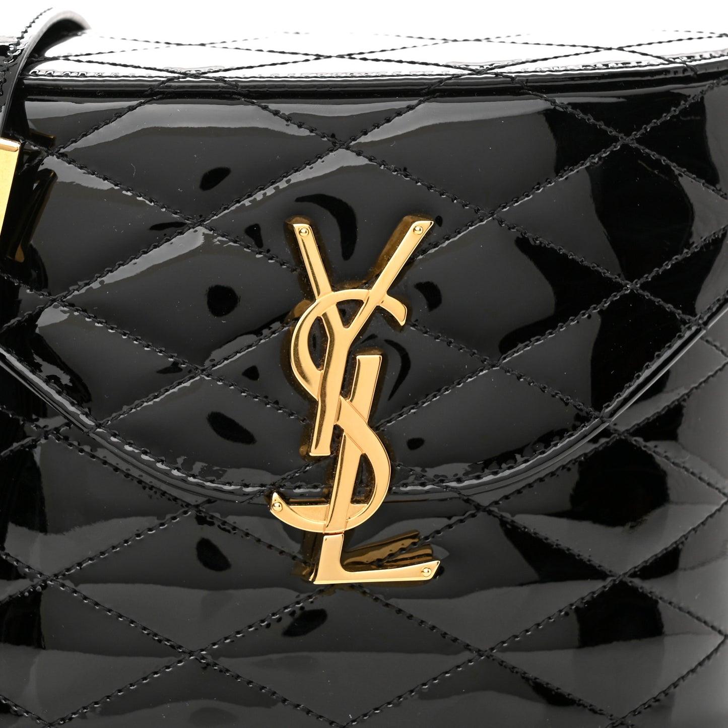 Patent Matelasse Monogram June Box Bag Black