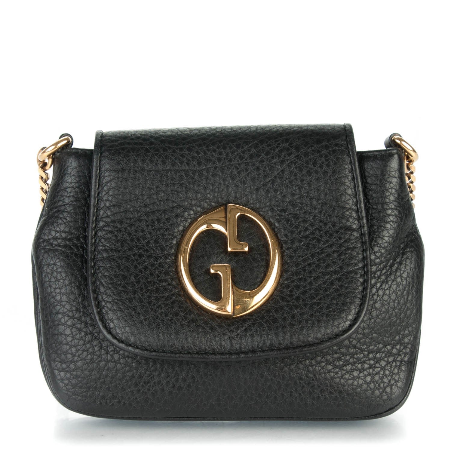 Gucci Pebbled Calfskin Small 1973 Chain Shoulder Bag Black 1 of 7
