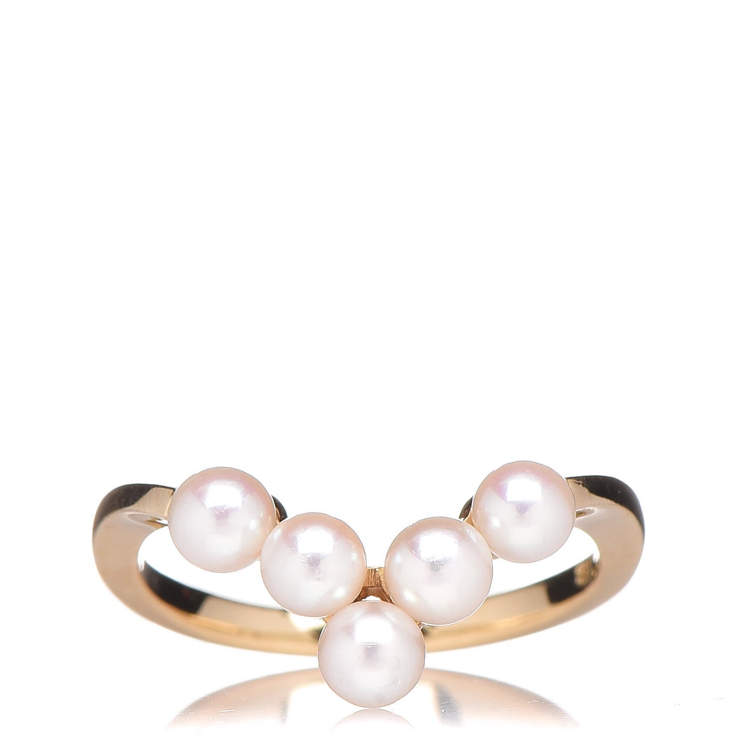 Mikimoto 18K Yellow Gold Akoya Pearl V Ring 50 5.25 1 of 4