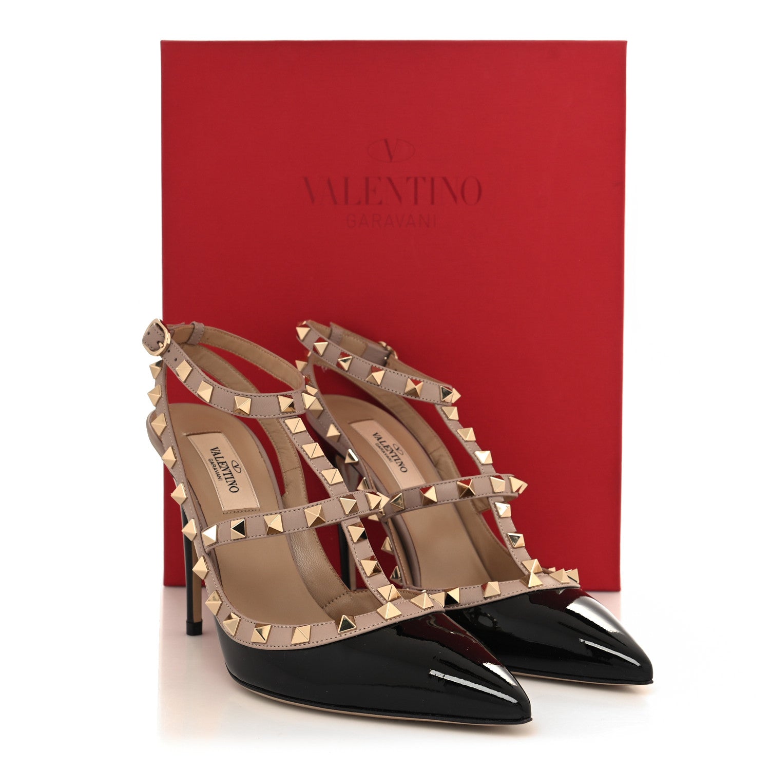 Valentino Garavani Patent Nappa Rockstud Ankle Strap 100mm Pumps 38 Black Poudre 9 of 9