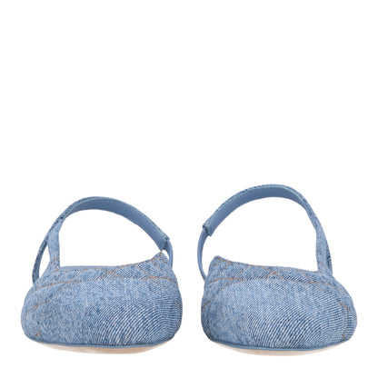 Chanel Denim Quilted Cap Toe CC Slingback Flats 40 Light Blue 3 of 11