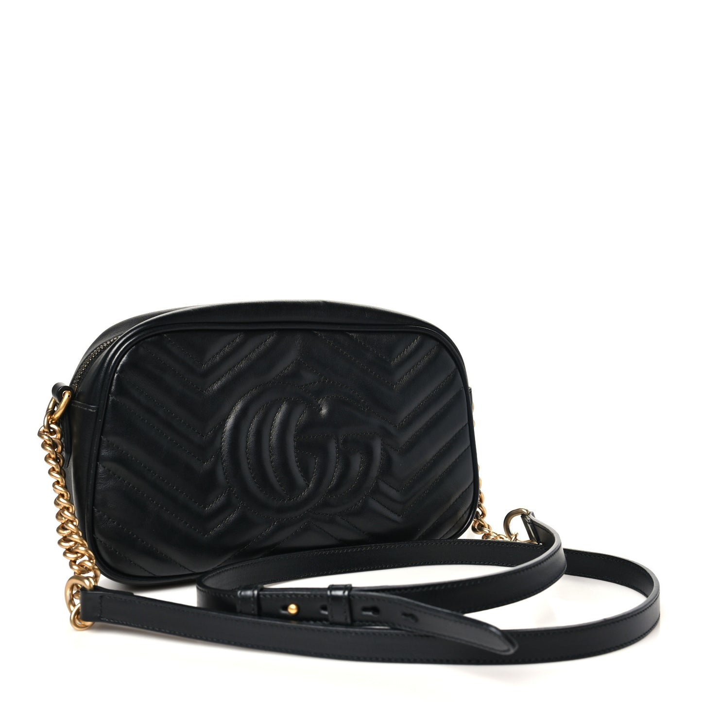 Calfskin Matelasse Small GG Marmont Chain Shoulder Bag Black