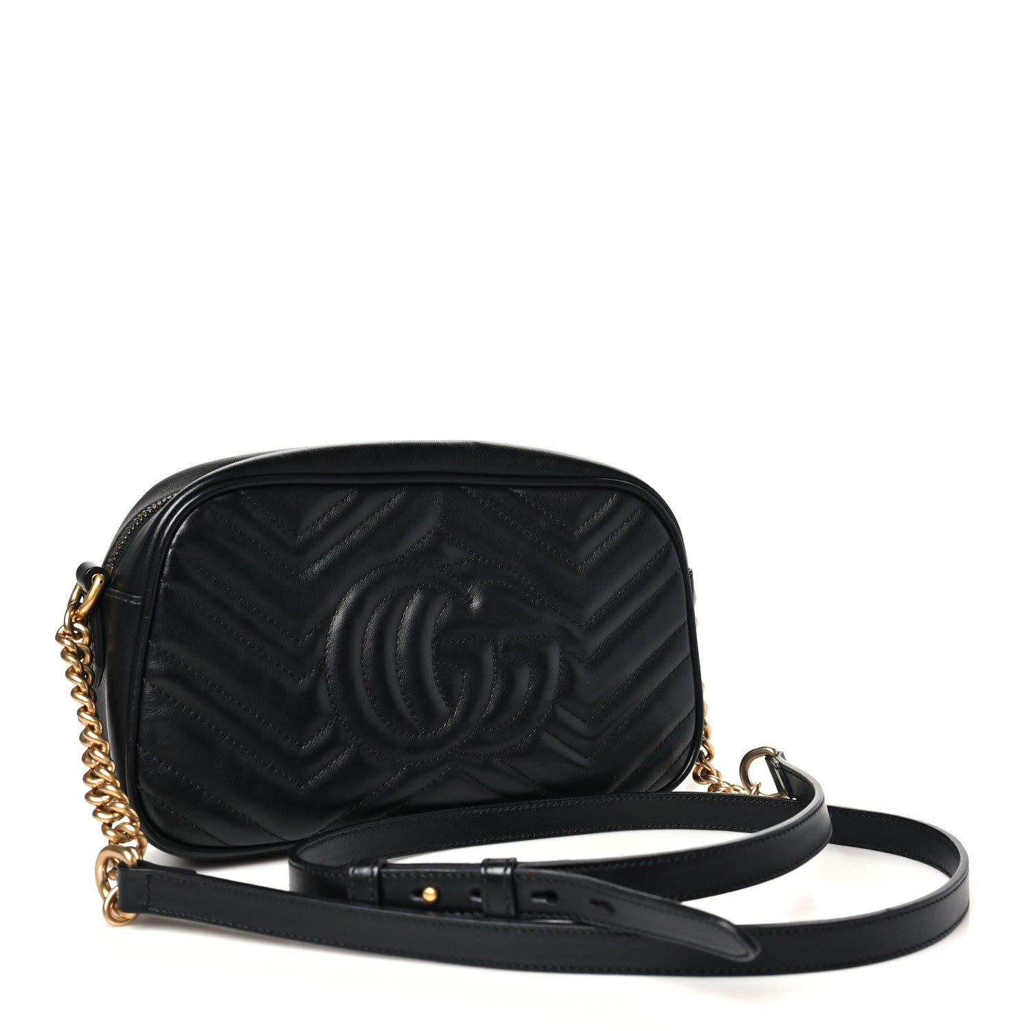 Gucci Calfskin Matelasse Small GG Marmont Chain Shoulder Bag Black 3 of 11