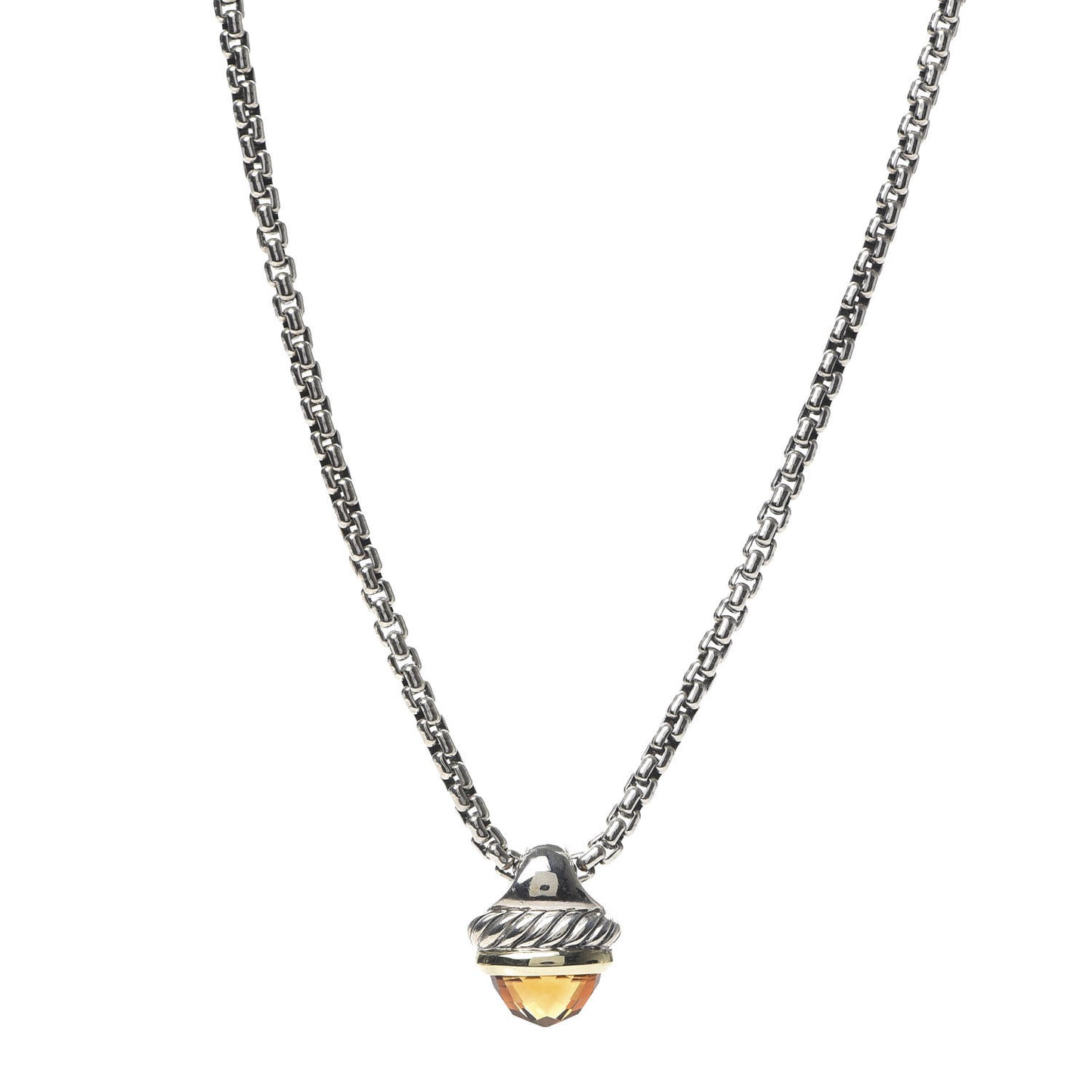 Sterling Silver 14K Yellow Gold Citrine Acorn Pendant Necklace