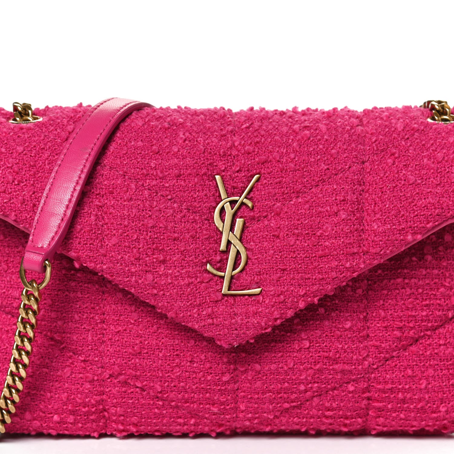 Saint Laurent Boucle Tweed Quilted Toy Loulou Puffer Monogram Chain Satchel Magenta 9 of 14