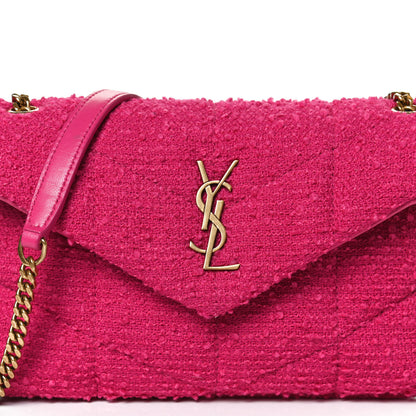 Saint Laurent Boucle Tweed Quilted Toy Loulou Puffer Monogram Chain Satchel Magenta 9 of 14