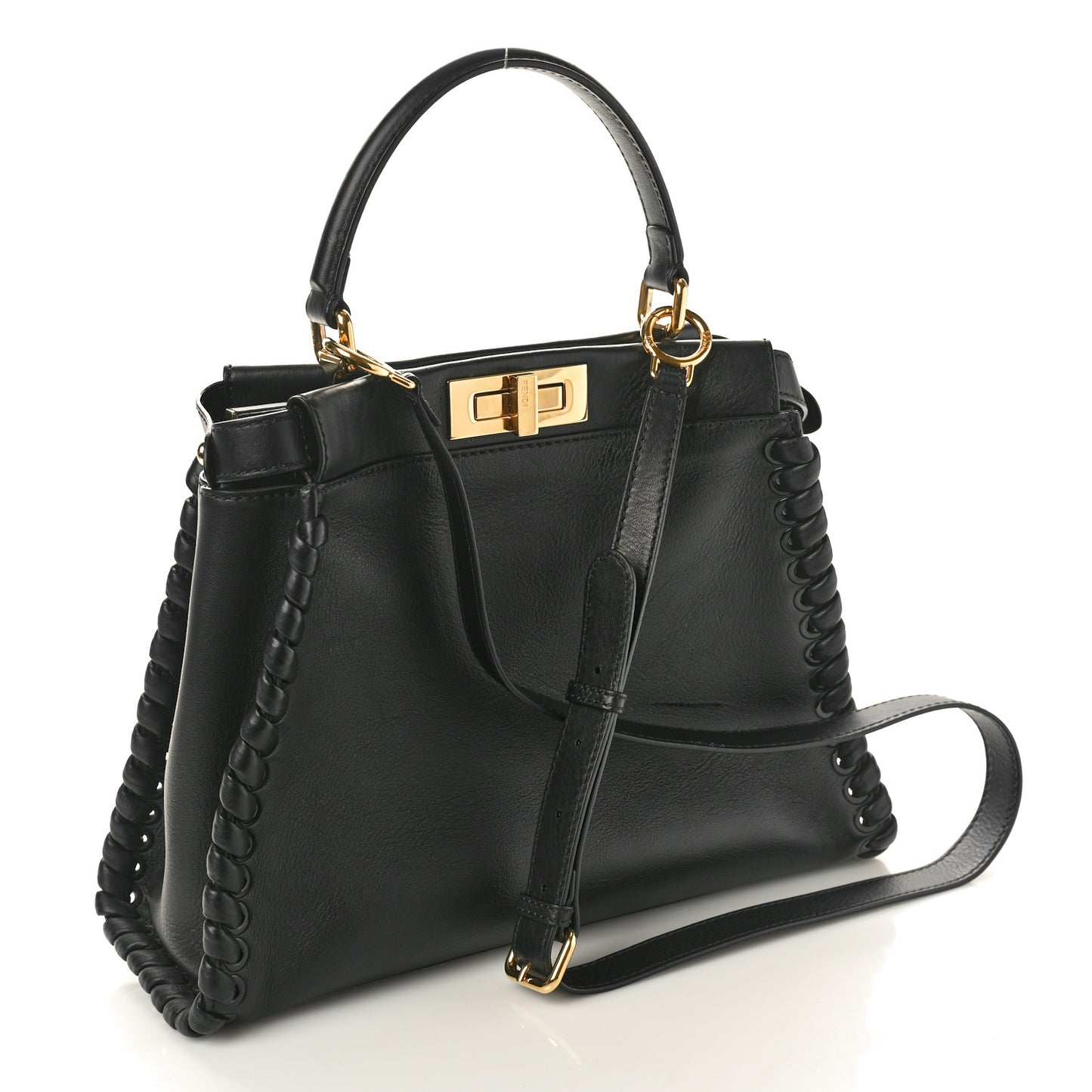 Vitello Seta Lace Up Medium Peekaboo Iconic Satchel Black