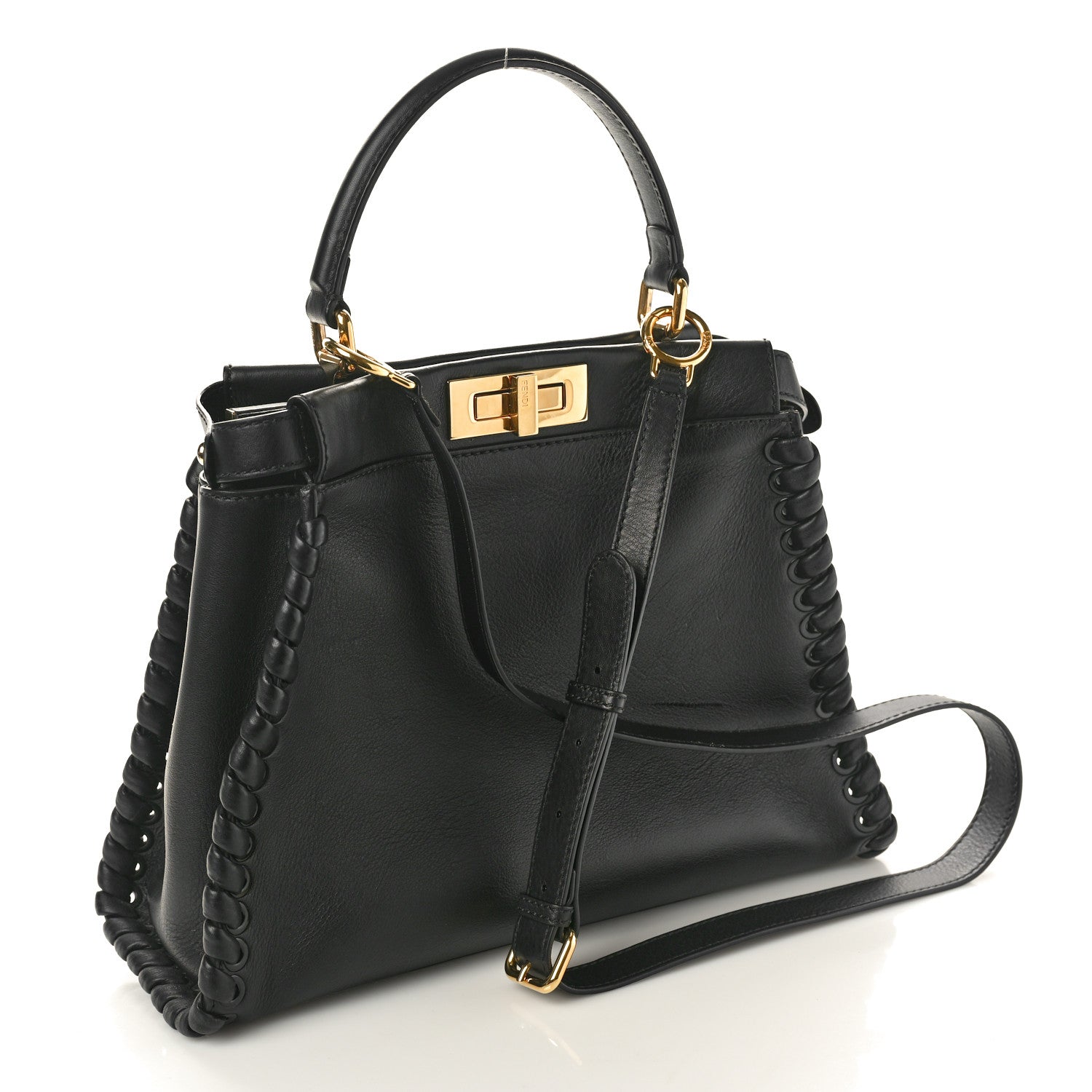 Fendi Vitello Seta Lace Up Medium Peekaboo Iconic Satchel Black 2 of 12