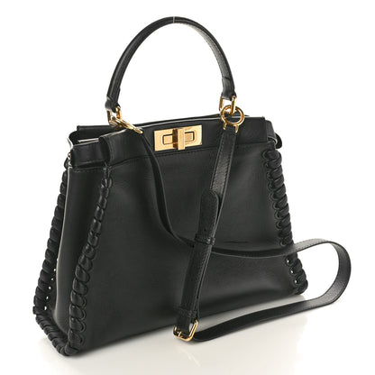 Fendi Vitello Seta Lace Up Medium Peekaboo Iconic Satchel Black 2 of 12