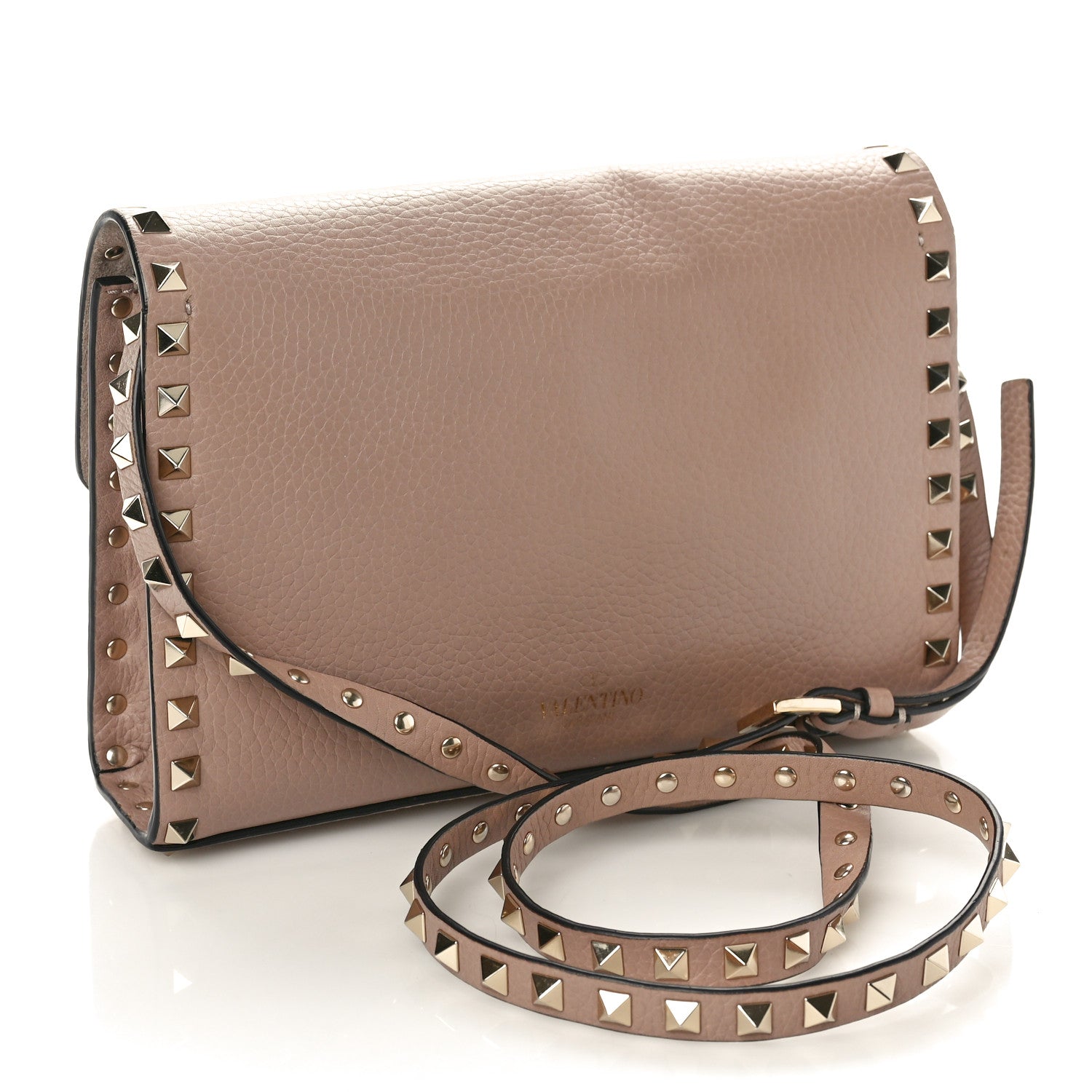 Valentino Garavani Pebbled Calfskin Medium Rockstud Flip Lock Crossbody Bag Poudre 3 of 10