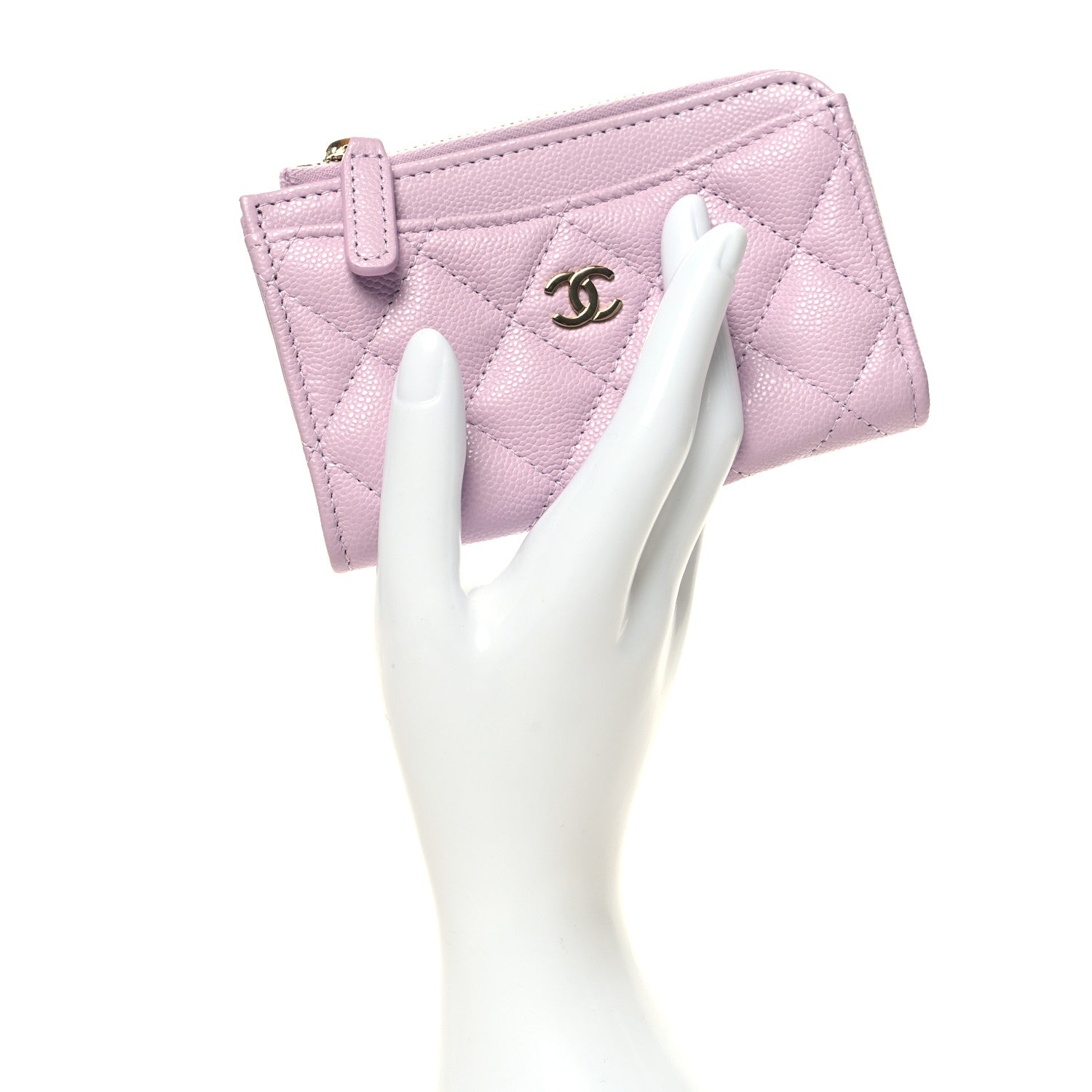 Chanel Caviar Quilted CC Zip Around Card Holder Pink 2 of 9