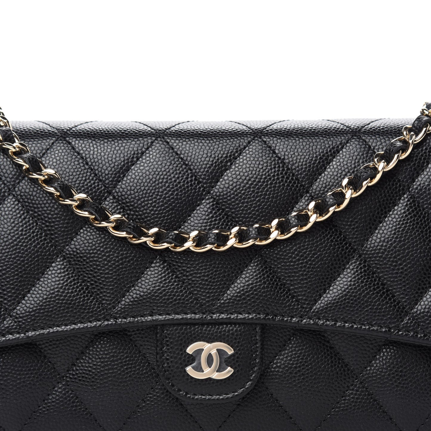 Caviar Quilted Phone Holder Wallet on Removable Chain Black