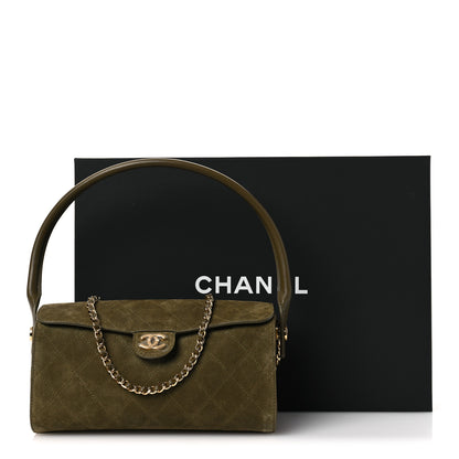 Chanel Suede Quilted Turn Around Clutch With Chain Khaki 13 of 13