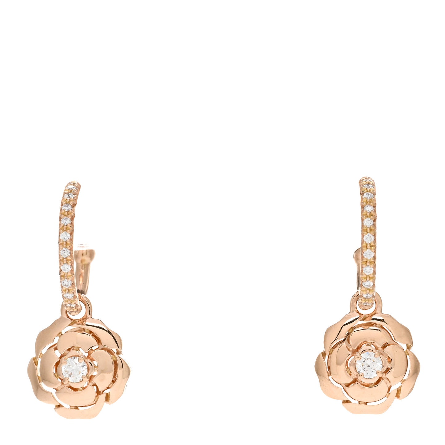 18K Rose Gold Diamond Extrait de Camelia Drop Earrings