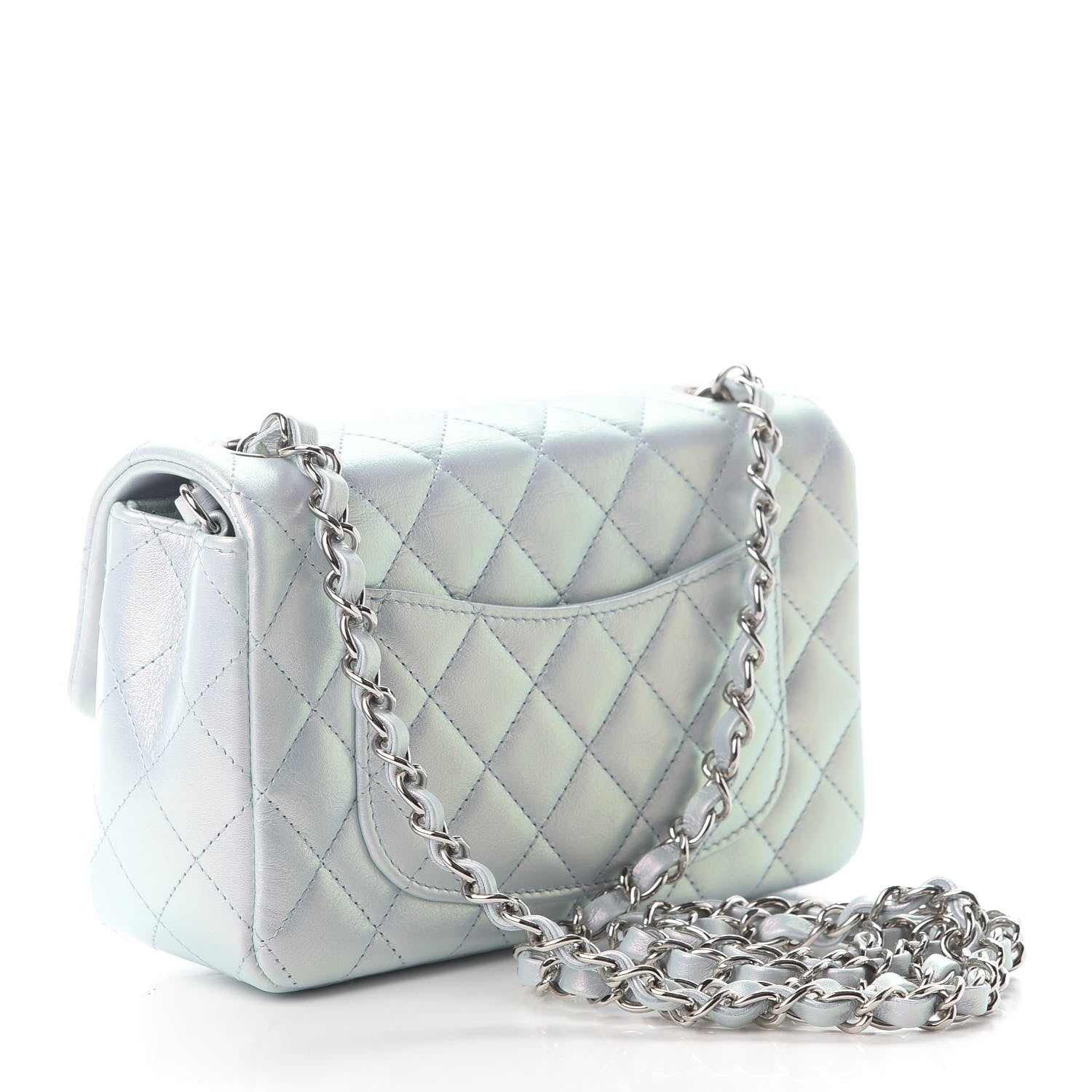 Chanel Iridescent Calfskin Quilted Mini Rectangular Flap Light Blue 3 of 9