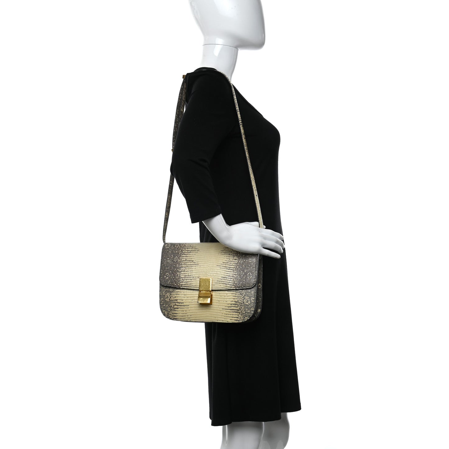 Lizard Medium Classic Box Flap Bag Natural