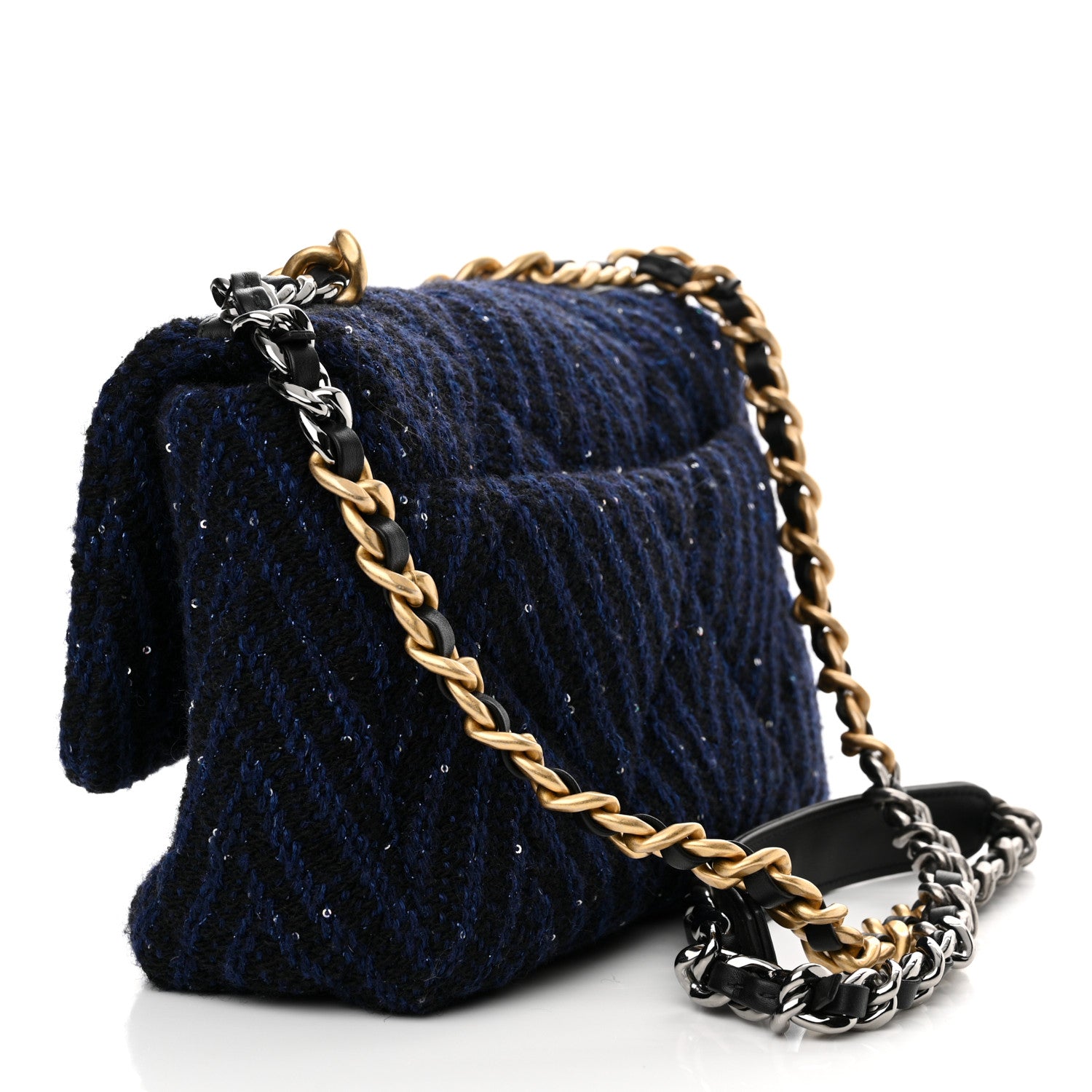 Chanel Tweed Sequin Quilted Medium Chanel 19 Flap Blue Multicolor 3 of 12