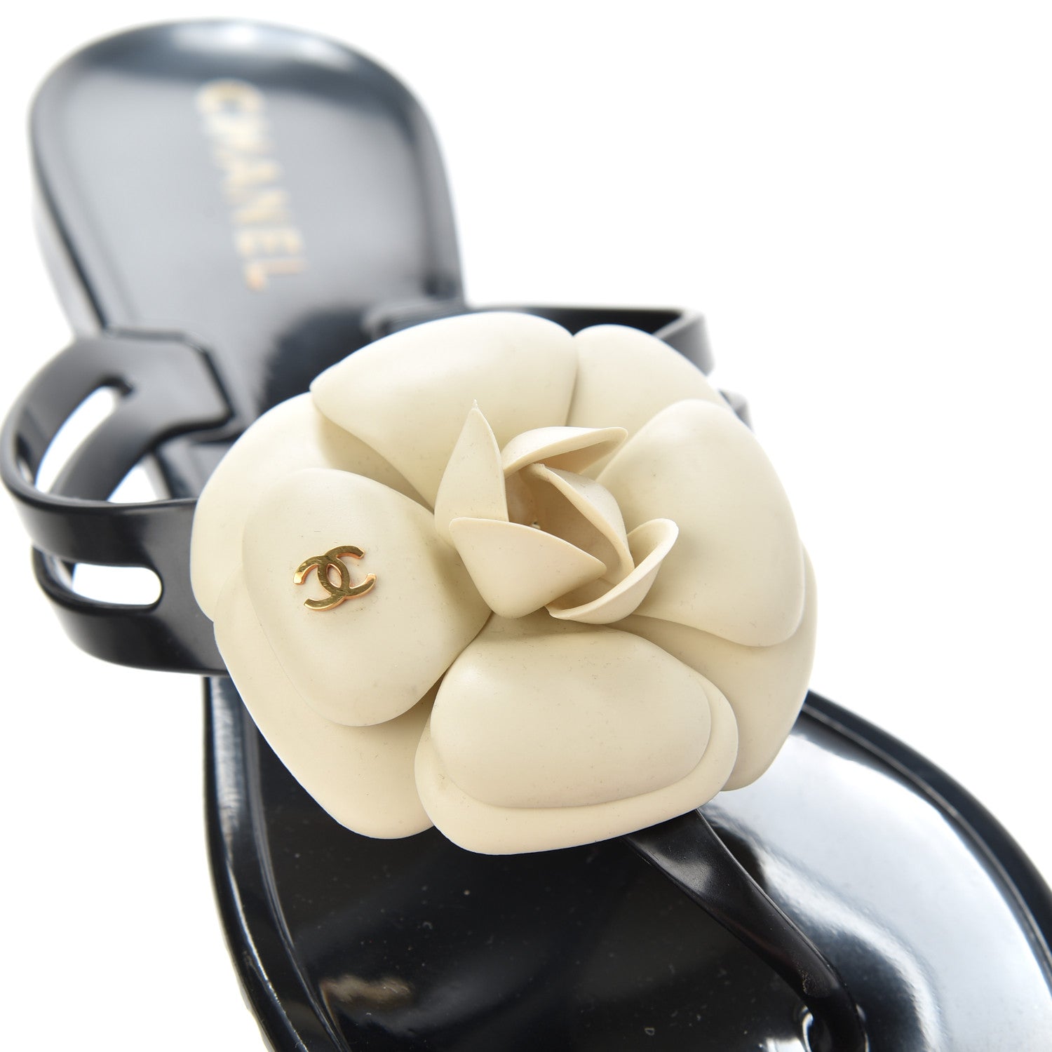 Chanel Jelly Camellia Thong Sandals 39 Black Ivory 9 of 14