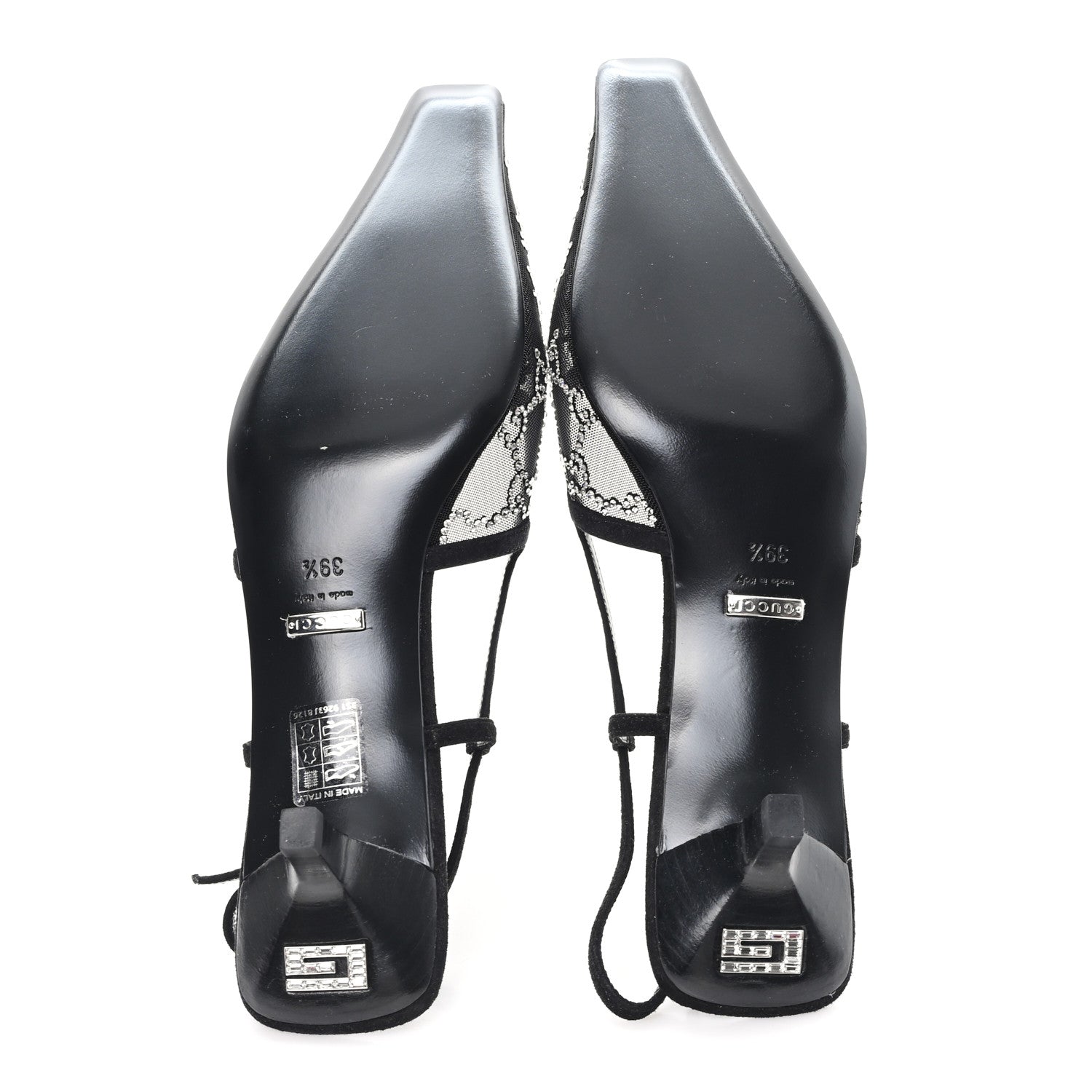 Gucci Tela Retino Kid Scamosciato Crystal GG Monogram Square G 35mm Slingback Pumps 39.5 Black 6 of 9