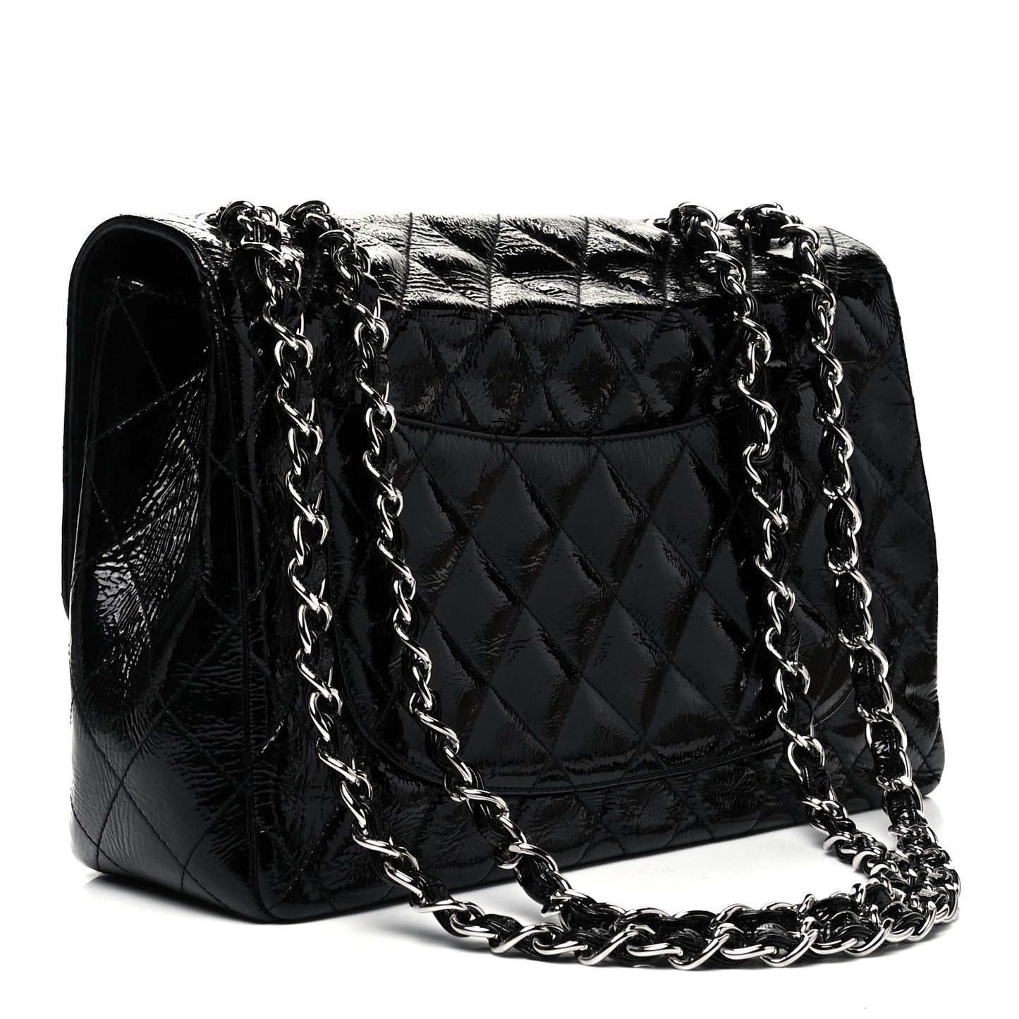 Crinkled Patent Quilted Jumbo Single Flap Black