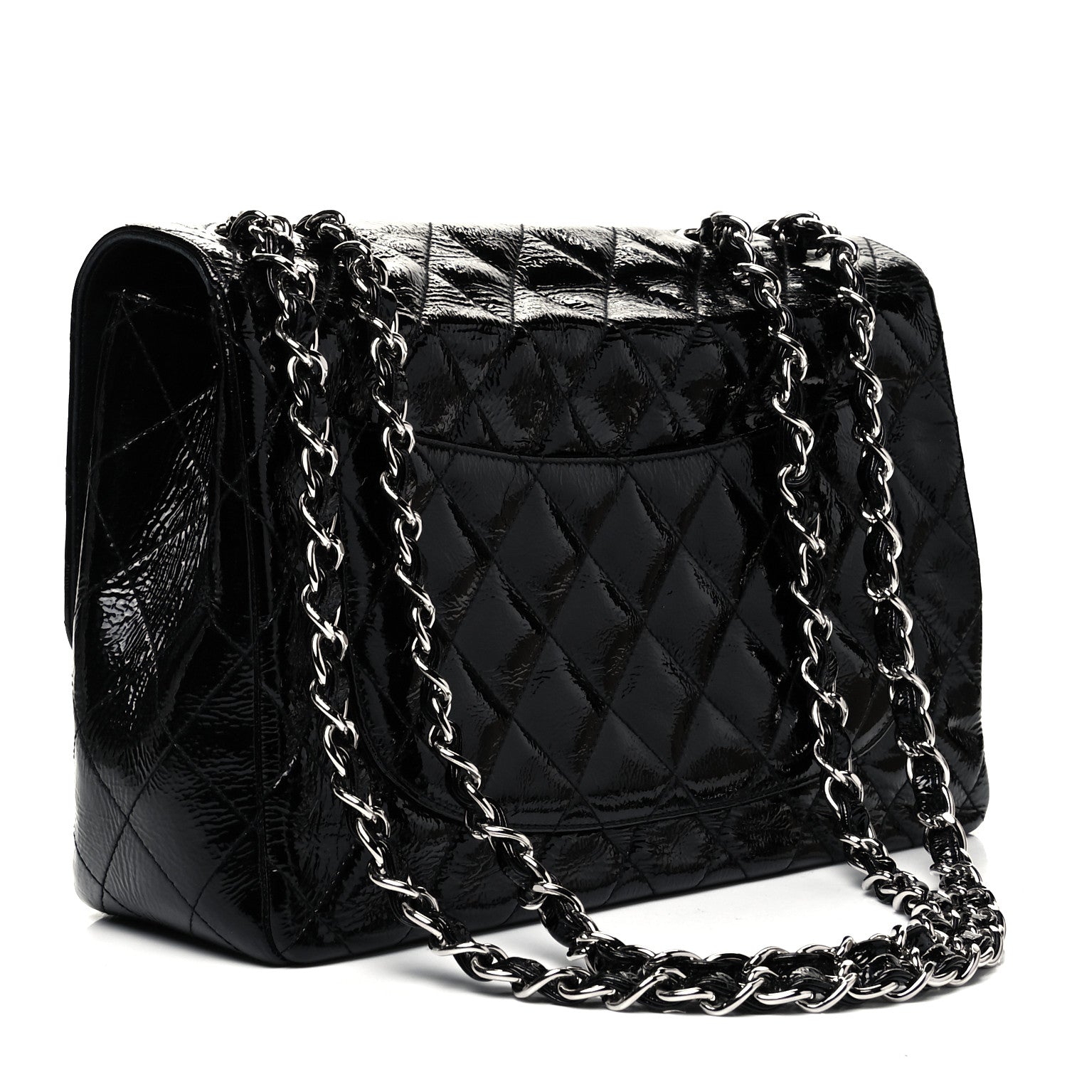 Chanel Crinkled Patent Quilted Jumbo Single Flap Black 3 of 9