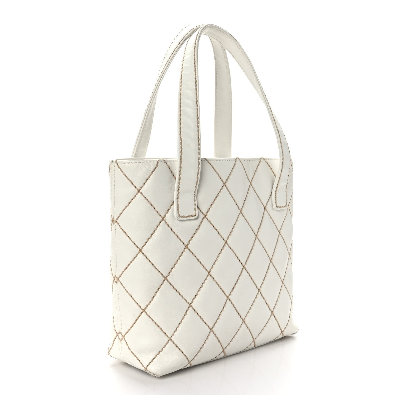 Chanel Calfskin Wild Stitch Tote White 3 of 13