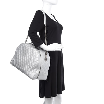Chanel Metallic Calfskin Quilted Large Airlines Round Trip Bowling Bag Silver 2 of 14