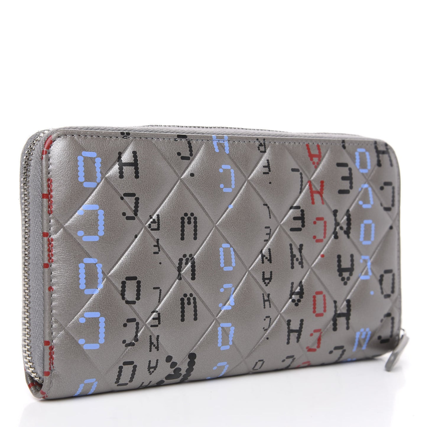 Metallic Lambskin Quilted Large Gusset Zip Around Wallet Silver Multicolor