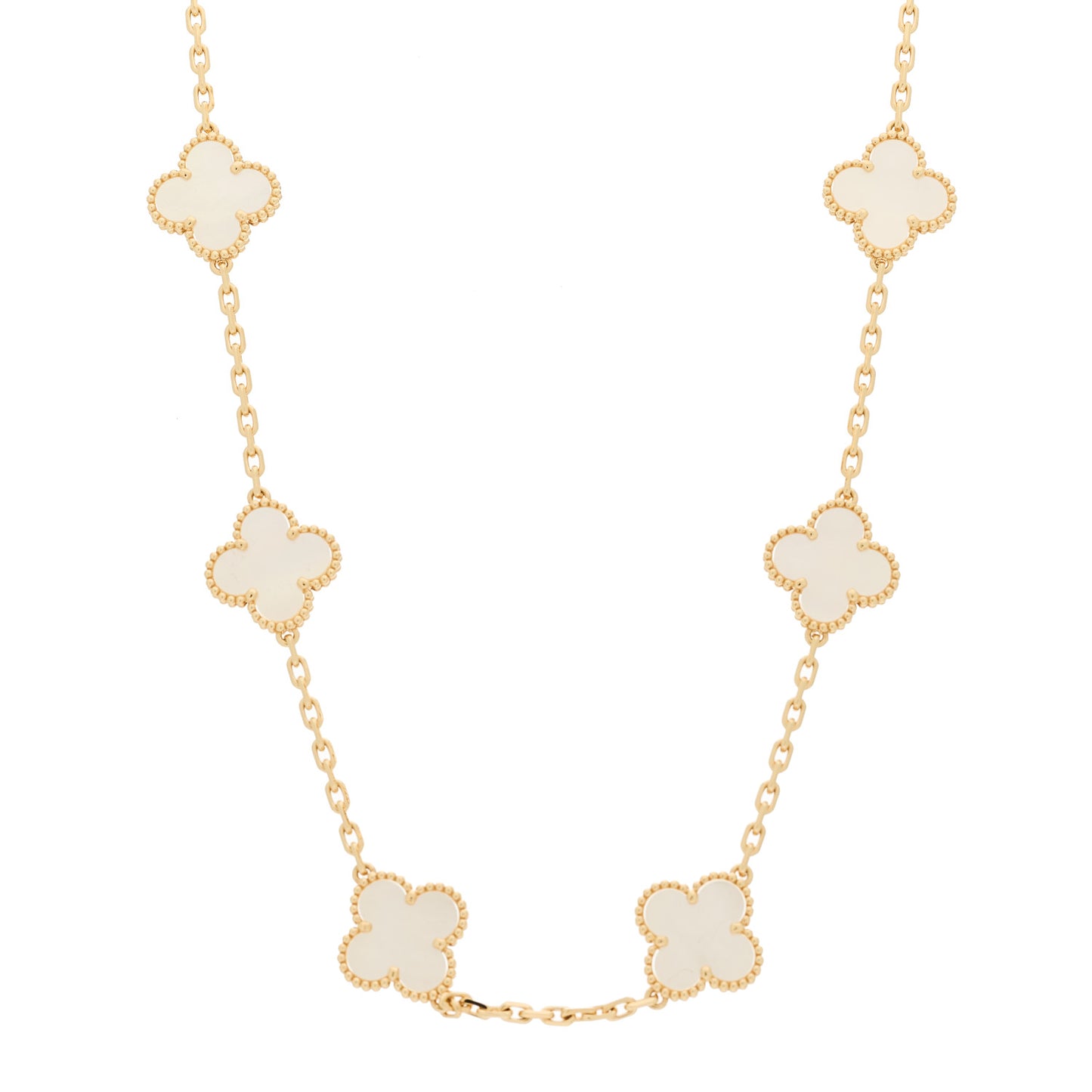 18K Yellow Gold Mother of Pearl 10 Motifs Vintage Alhambra Necklace