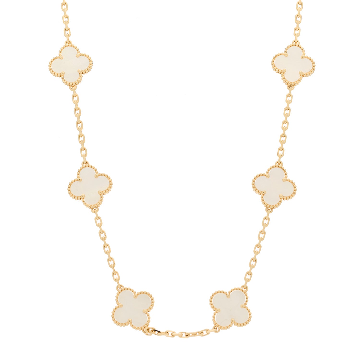 Van Cleef & Arpels 18K Yellow Gold Mother of Pearl 10 Motifs Vintage Alhambra Necklace 1 of 7