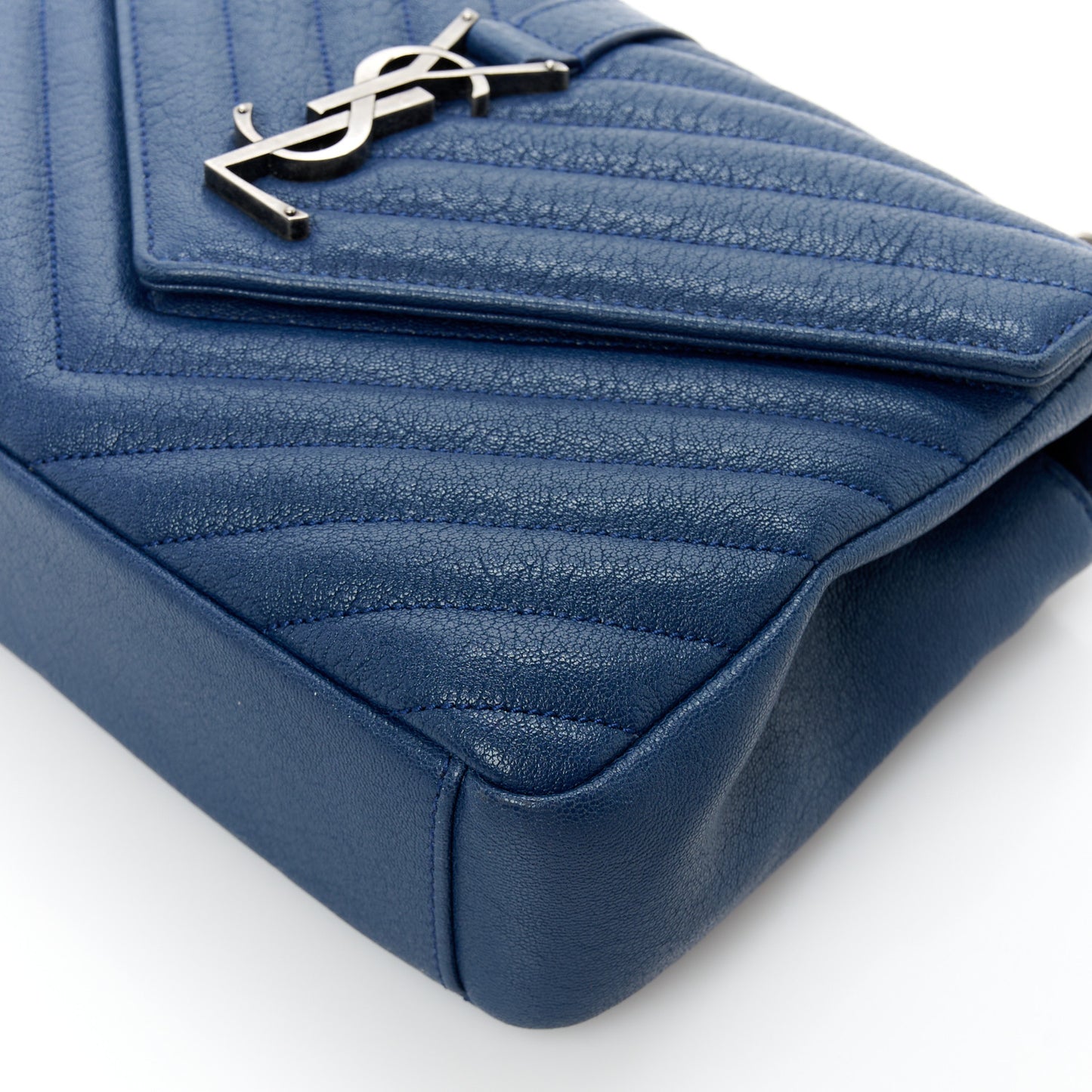 Sheepskin Matelasse Chevron Monogram Medium College Bag Blue Charron