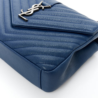 Saint Laurent Sheepskin Matelasse Chevron Monogram Medium College Bag Blue Charron 11 of 12