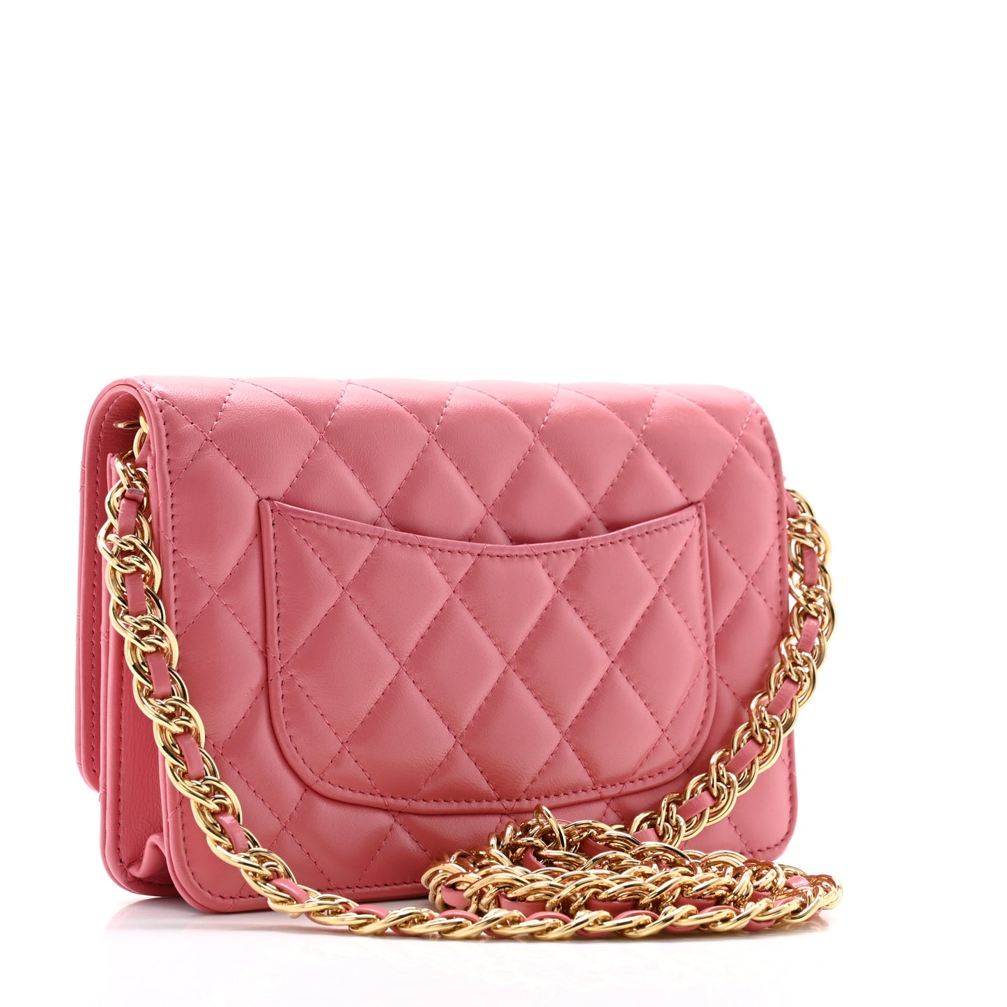 Shiny Lambskin Quilted Golden Links Wallet On Chain WOC Pink