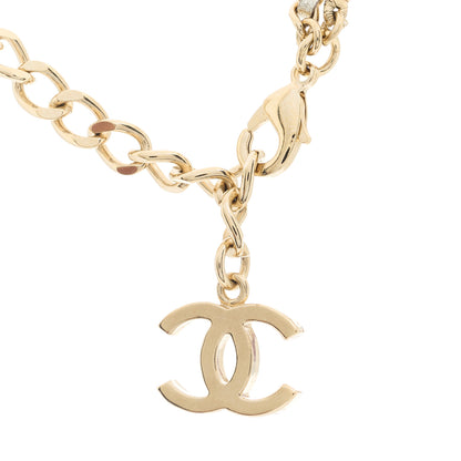 Chanel Pearl Crystal Baguette Lambskin CC Double Strand Necklace Gold White 2 of 5