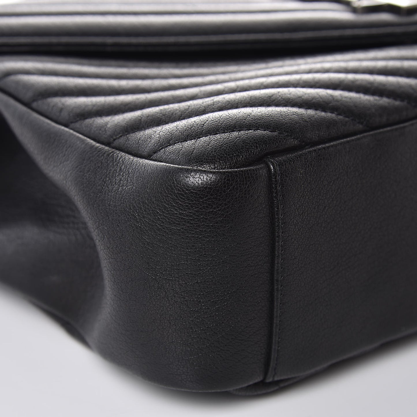 Sheepskin Matelasse Chevron Monogram Large College Satchel Black