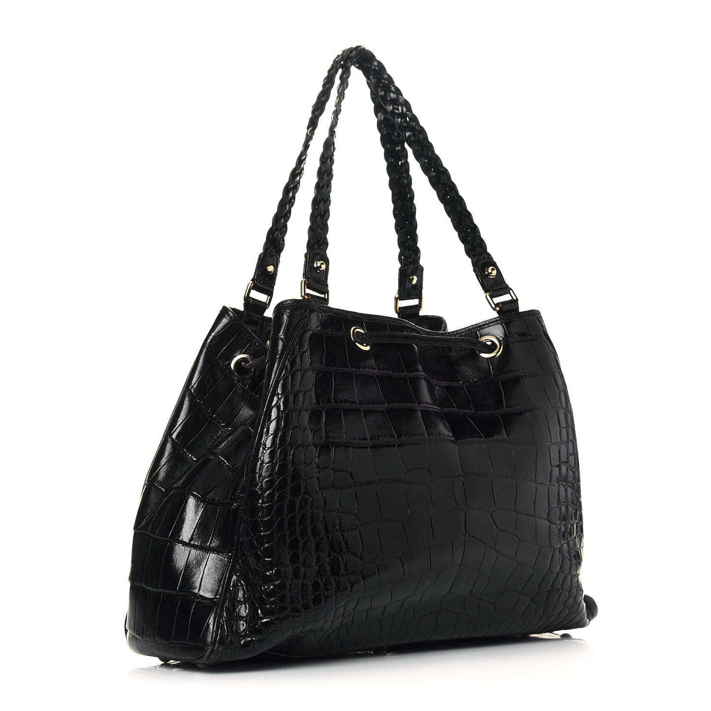Crocodile Peggy Braided Tote Black