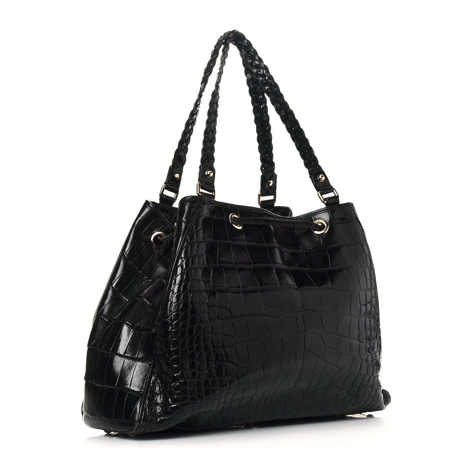 Gucci Crocodile Peggy Braided Tote Black 3 of 15