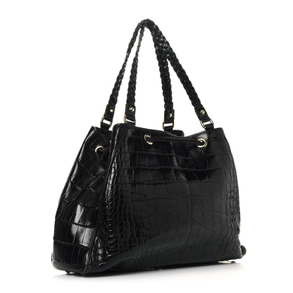 Gucci Crocodile Peggy Braided Tote Black 3 of 15