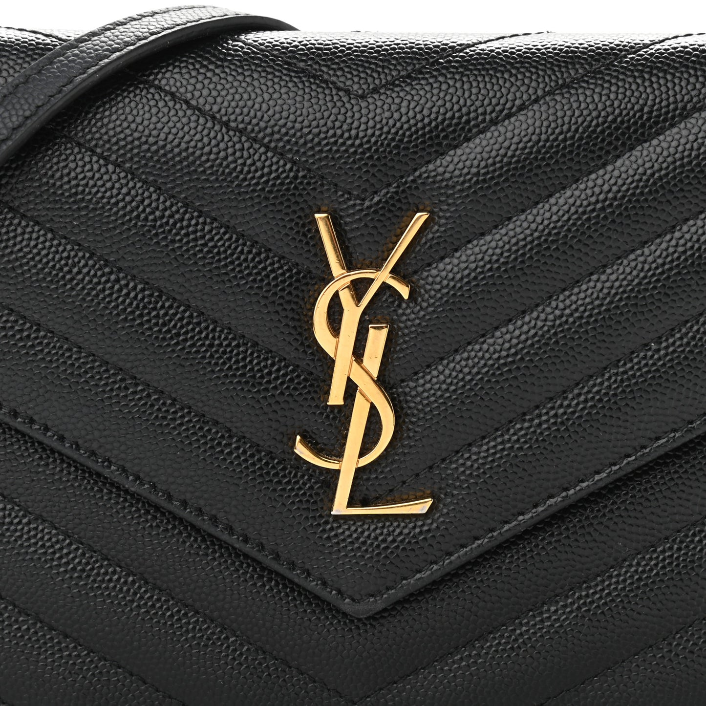 Grain De Poudre Matelasse Chevron Monogram Envelope Chain Wallet Black