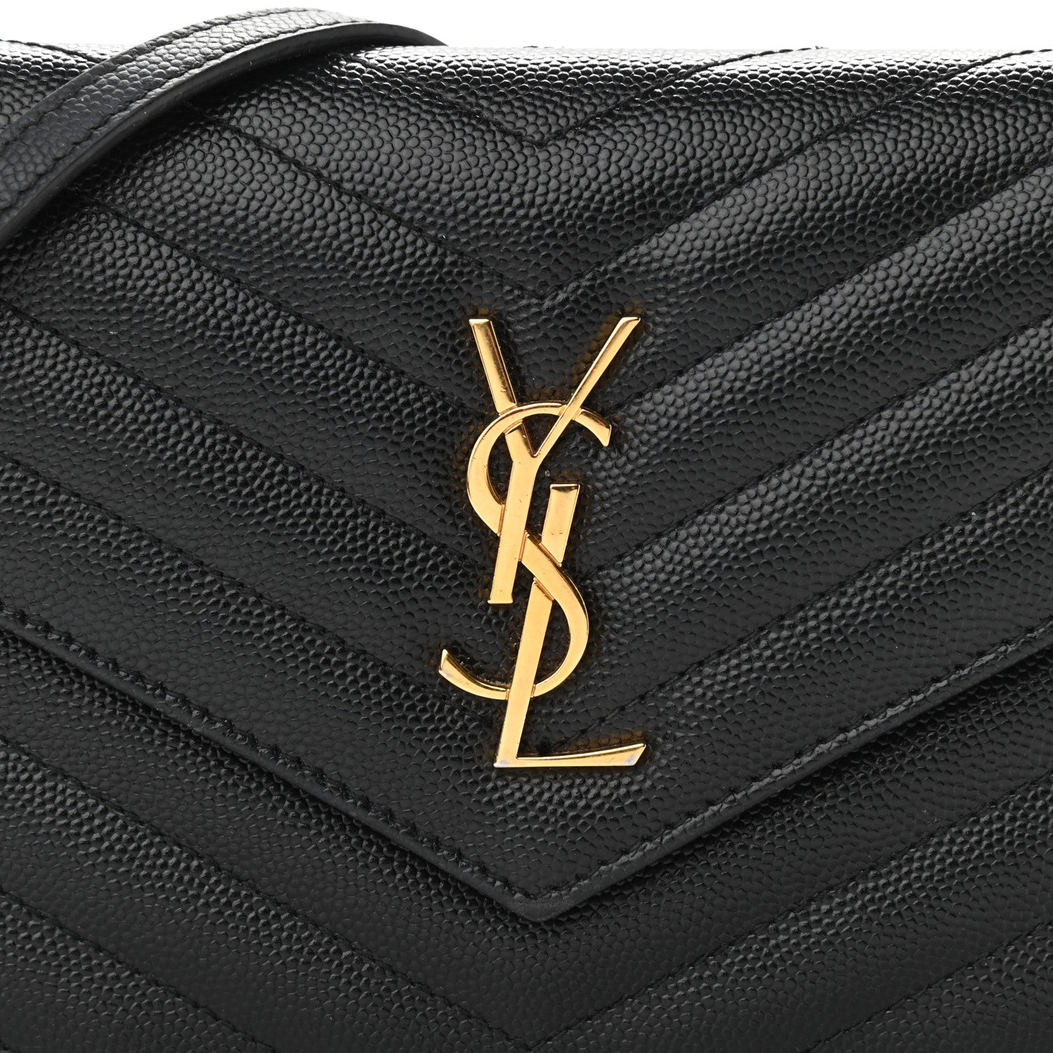 Saint Laurent Grain De Poudre Matelasse Chevron Monogram Envelope Chain Wallet Black 10 of 11