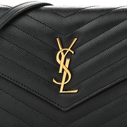 Saint Laurent Grain De Poudre Matelasse Chevron Monogram Envelope Chain Wallet Black 10 of 11