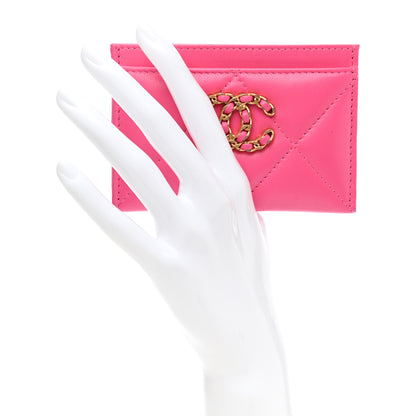 Chanel Lambskin Quilted Chanel 19 Card Holder Dark Pink 2 of 9