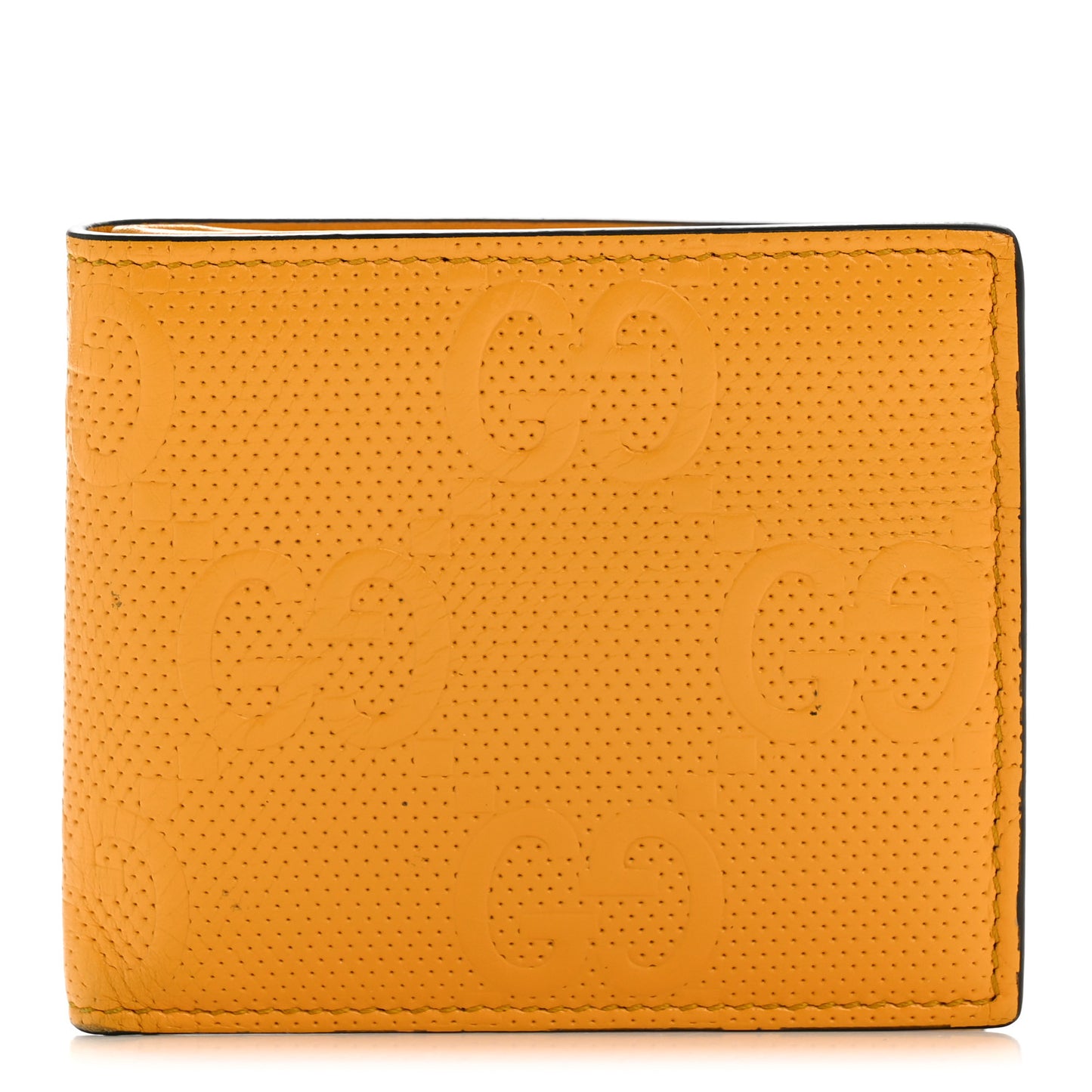 Calfskin GG Tennis Embossed Bi-Fold Wallet Yellow Tangerine