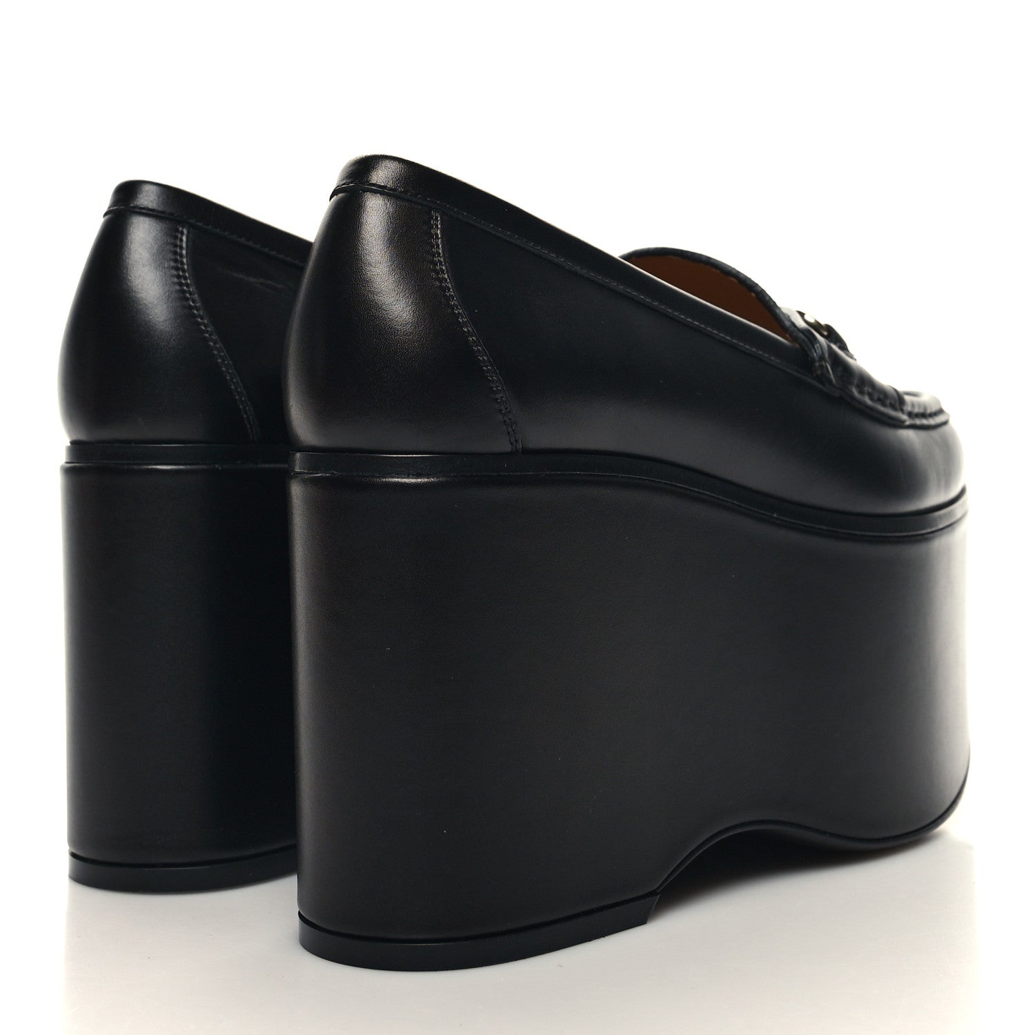 Gucci Ancora Calfskin Womens Horsebit Platform Loafers 35 Black 4 of 9