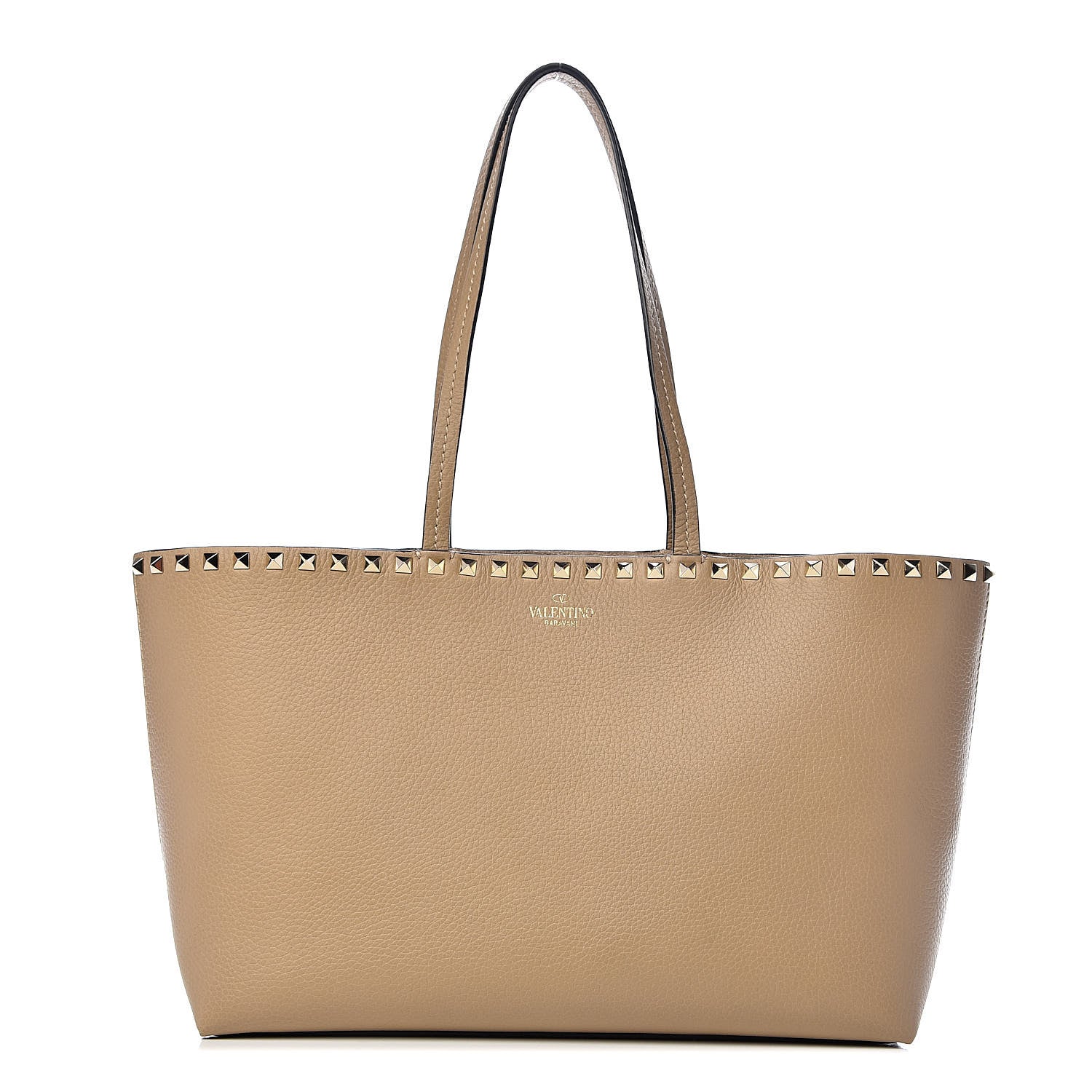 Valentino Garavani Grained Calfskin Small Rockstud Shoulder Tote Beige 1 of 9