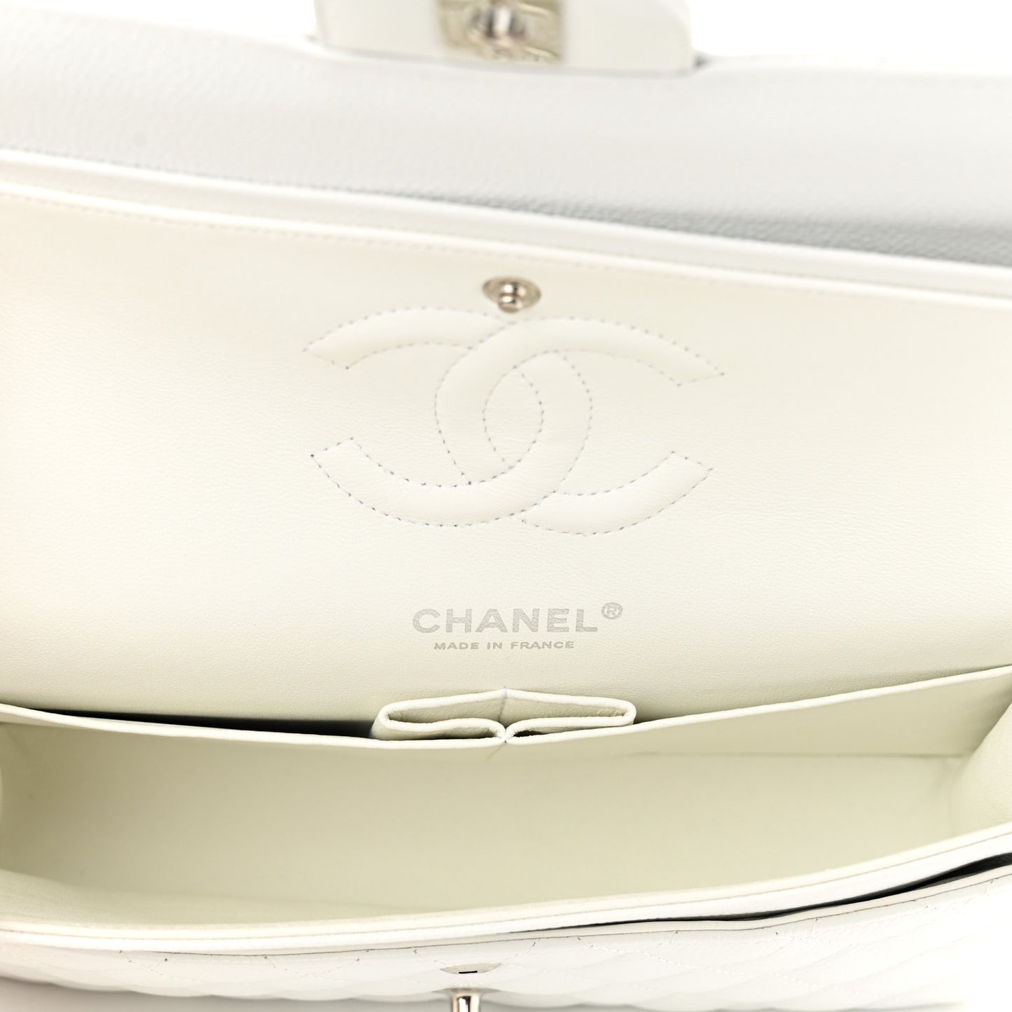 Caviar Quilted Medium Double Flap White