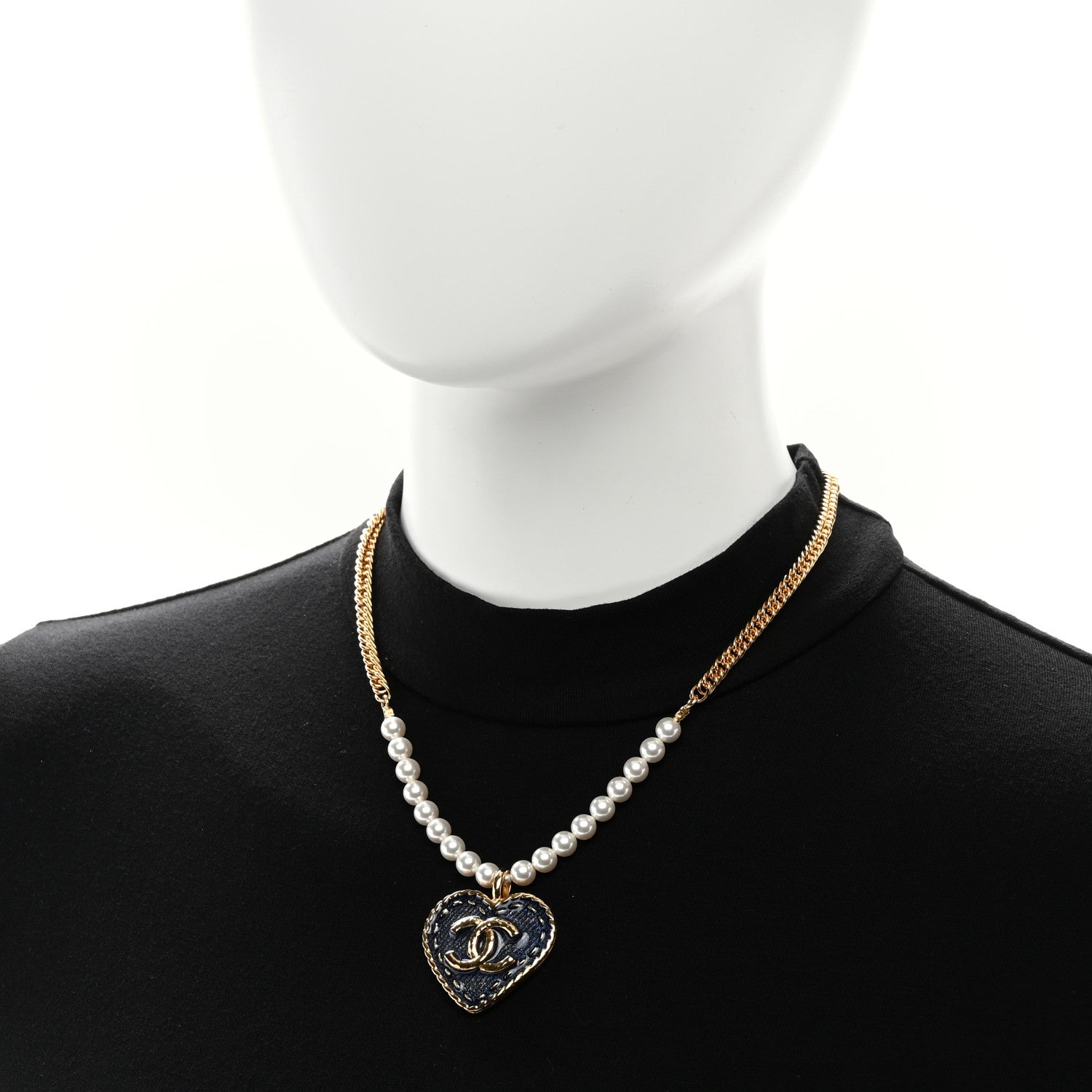 Chanel Metal Denim CC Heart Choker Gold Blue Pearly White 2 of 5