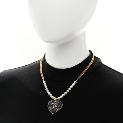 Chanel Metal Denim CC Heart Choker Gold Blue Pearly White 2 of 5