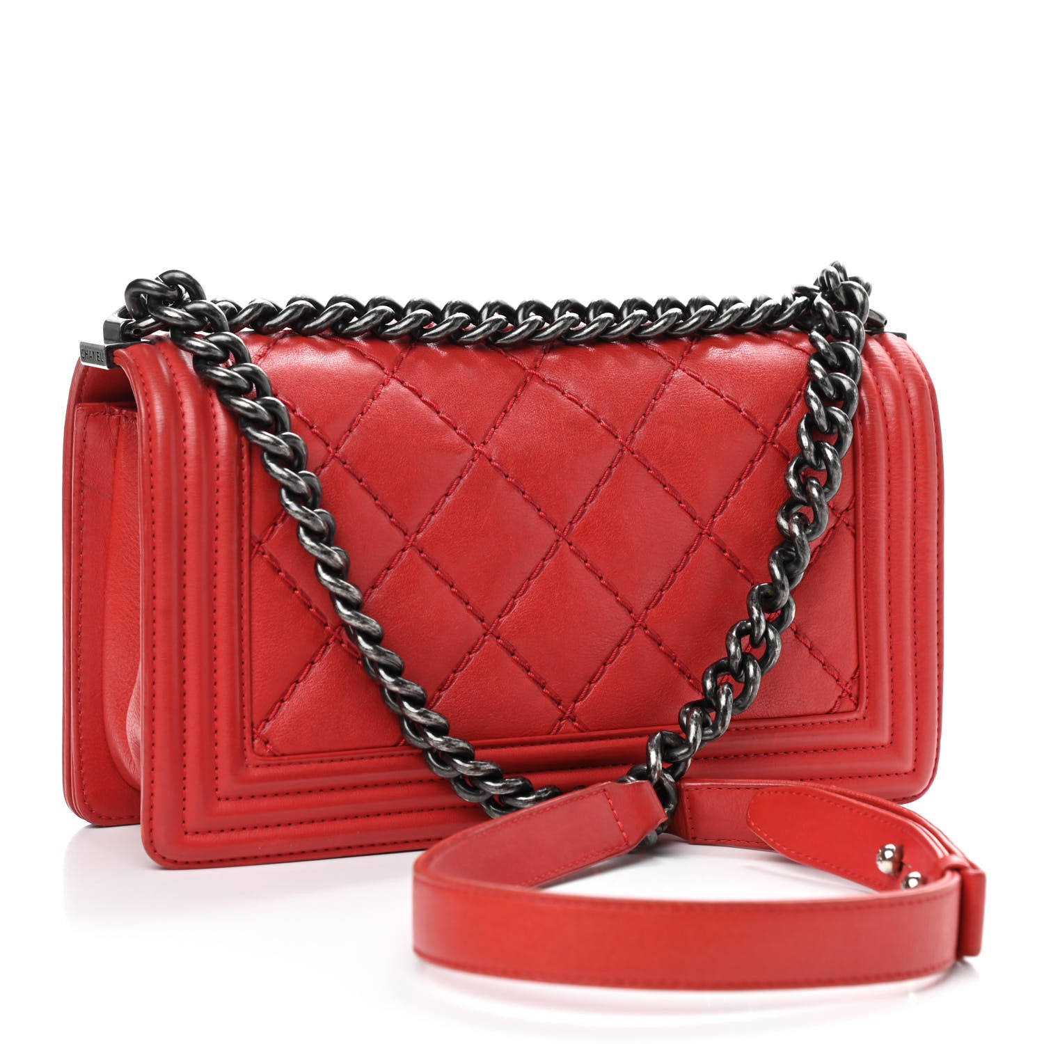 Chanel Calfskin Quilted Double Stitch Medium Boy Flap Red 3 of 9